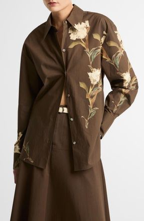 Vince Iris Print Shirt in Dark Bark at Nordstrom, Size X-Large