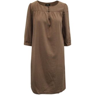 A.P.C. Pre-owned Womens Belted 3/4 Sleeve Dress in Brown Cotton - Size Medium