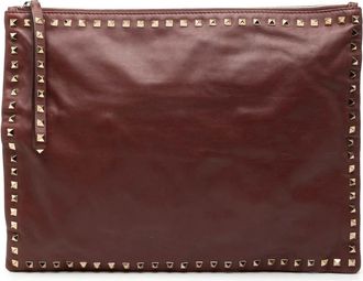 Valentino Pre-owned Clutches, female, Red, Size: ONE SIZE Pre-owned Studded Leather Clutch