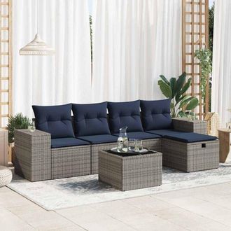 vidaXL Set De Muebles De Jard&iacute;n 6 Pzas Y Cojines Rat&aacute;n Sint&eacute;tico Gris Vidaxl