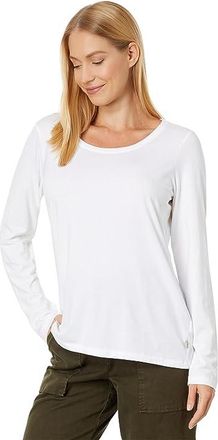 L.L.Bean Soft Stretch Supima T-Shirts Scoop Neck Long Sleeve Womens Clothing White : SM, Cotton/Modal/Spandex