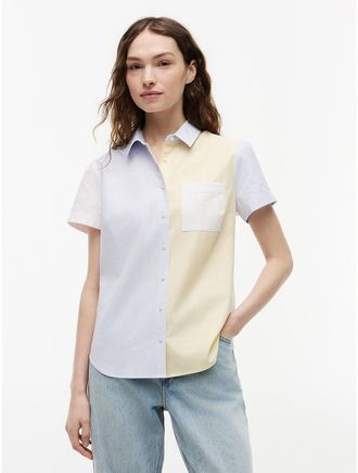 Tommy Hilfiger Womens Mixed-Stripe Stretch Oxford Shirt - Yellow - XXL