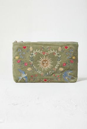 Elizabeth Scarlett Earth Goddess Velvet Everyday Pouch in Olive at Nordstrom