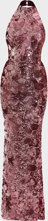 Zhivago No More Songs Sequined Halter Column Gown