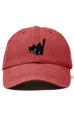 Dalix Blink Black Cat Dad Cap in Washed Red at Nordstrom