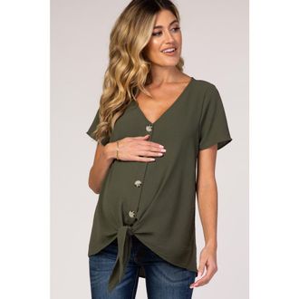 Pinkblush Button Tie Front Top in Light Olive at Nordstrom, Size Medium