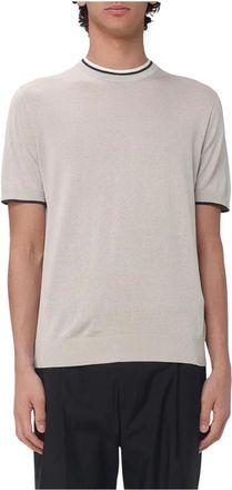 Paolo Pecora T-shirt in Filo in Seta e Cotone Premium A045F200 1420 - Heren - Ronde hals truien - Beige - XL - Katoen - Truien & Vesten