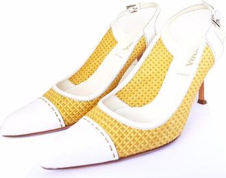 Prada Leather Raffia Slingback Heels Size 36.5