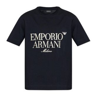 Emporio Armani T-Shirts, male, Blue, Size: 2XL Heavy Jersey T-Shirt with Embossed Logo Embroidery