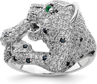 Diamond2Deal Sterling Silver Rhodium-plated Polished Cubic Zirconia Cheetah Ring