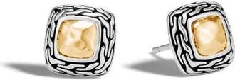 John Hardy Classic Chain 12MM Stud Earring in Silver and Hammered 18K Gold