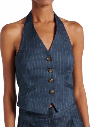 Veronica Beard Arabella Pinstripe Halter Vest In Blue/ Dove Grey