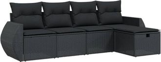 vidaXL Set De Muebles De Jard&iacute;n 5 Pzas Y Cojines Rat&aacute;n Sint&eacute;tico Negro Vidaxl