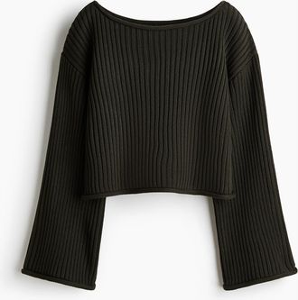 H&M Rib-knit Boat-neck Jumper in Dark Green at Nordstrom, Size X-Small