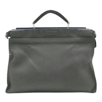 Fendi Pre-owned Handbags, female, Gray, Size: ONE SIZE Pre-owned Selleria Leather Briefcase