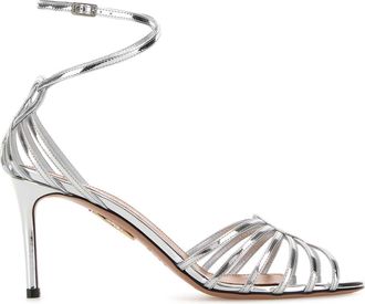 Aquazzura Silver Leather Sweetheart Sandals