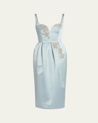 Erdem Sleeveless Crystal-Embroidered Midi Cocktail Dress