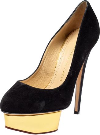 Charlotte Olympia Black Suede Dolly Platform Pumps