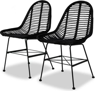 vidaXL Vidaxl - Sillas De Comedor 2 Unidades Rat&aacute;n Natural Negro