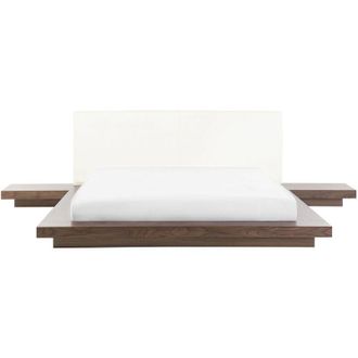 Beliani Beliani - Modern eu King Size Platform Bed 5ft3 Side Tables Faux Leather Headboard mdf Brown Ash Wood Zen