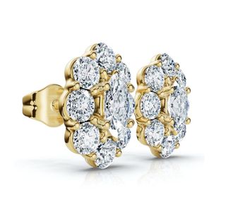 Pompeii3 1 1/2Ct Oval Diamond Halo Studs 14k Gold Womens Earrings Lab Grown
