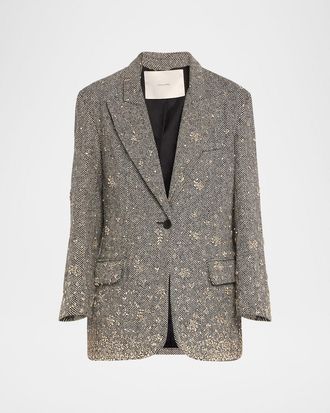 Adam Lippes Embroidered Wool Herringbone Tux Jacket