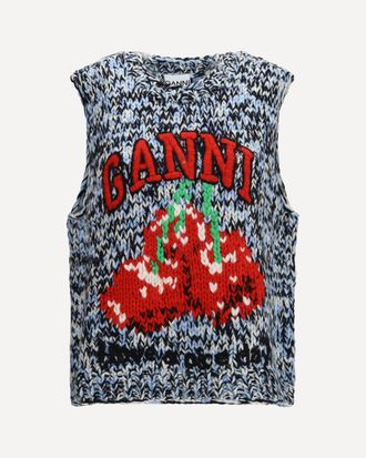 Ganni Gilet in lana con ciliegie Woman XS