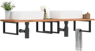 vidaXL Vidaxl - Estante De Lavabo De Pared De Acero Y Madera Maciza De Haya