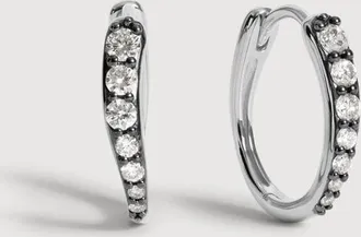 Monica Vinader Sterling Silver Riva Pav&eacute; Diamond Blackened Small Hoop Earrings Lab Grown Diamond