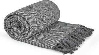 TJ Hughes Herringbone - Recycled Cotton Throw in Silver - TJ Hughes