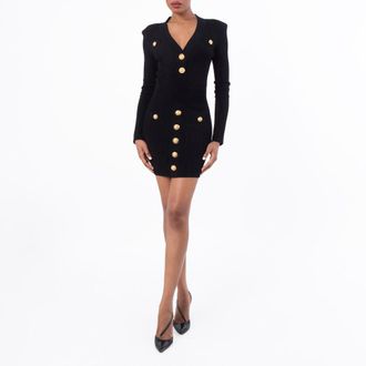 Balmain V Neck Button Embellished Dress, Brand Size 36 (US Size 4)