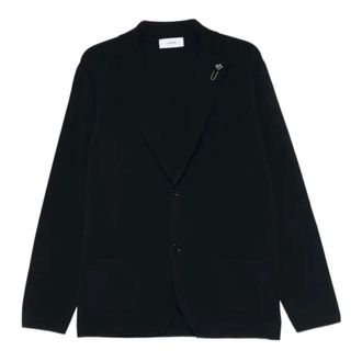 Lardini Blazers, male, Blue, Size: L Flower-detail Pocketed Cardigan