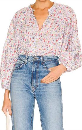 Something Navy Long Sleeve Flowy Button Up Top In White Combo