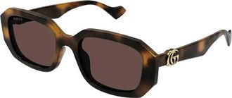 Gucci Geometrische Rechthoekige Zonnebril Gender Fluid Stijl - Dames - Zonnebrillen - Bruin - 54 MM - Accessoires