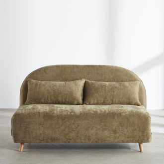 Maisons du monde Sof&aacute; cama de 2 plazas de tejido de poli&eacute;ster verde kaki con respaldo redondeado