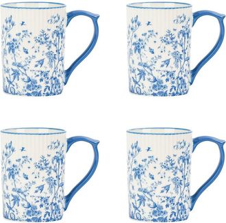 10 Strawberry Street Set Of 4 Lylah Mugs, Blue Toile