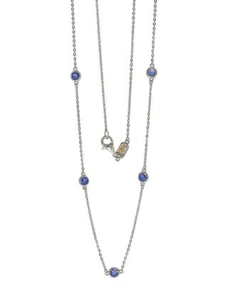 Suzy Levian Silver Diamond & Sapphire Station Necklace