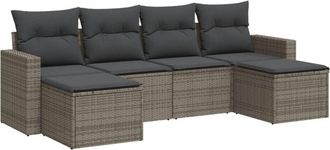 vidaXL Set De Muebles De Jard&iacute;n 6 Pzas Y Cojines Rat&aacute;n Sint&eacute;tico Gris Vidaxl