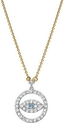 LuvMyJewelry Ziva Round Diamond Evil Eye & Blue Topaz Necklace in 14K Gold in 14K Yellow Gold at Nordstrom