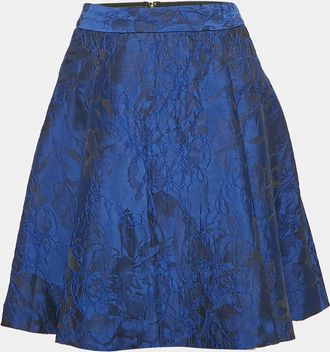 Alice & Olivia Alice + Olivia Cobalt Blue Floral Jacquard Pleated Mini Skirt