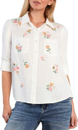 BILLY T Sunset Floral Embroidered Shirt in White Flower at Nordstrom, Size X-Large
