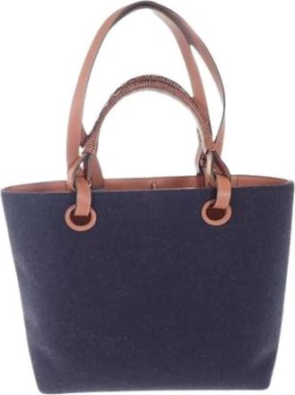 Loewe Pre-owned Satchel - Dames - Vintage Shopper - Blauw - ONE Size - Wol - Vintage