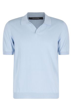 Tagliatore Light Blue Keith Short Sleeve Ribbed Trim Cotton Polo Shirt