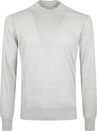 Brunello Cucinelli Trui met ronde hals - Heren - Ronde hals truien - Grijs - M - Truien & Vesten