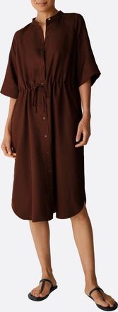 Eileen Fisher Silk Mandarin Collar Shirtdress in Truffle at Nordstrom, Size Xx-Small