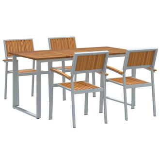 Berkfield Home Garden Dining Set Set of 5 Grey & Wood Tone Metal & Wood