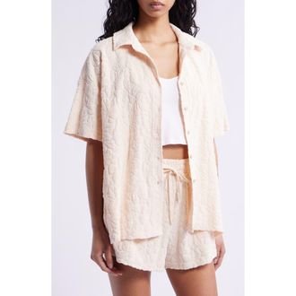 Rip Curl Las Dalias Short Sleeve Terry Button-Up Shirt in Lily at Nordstrom, Size Medium