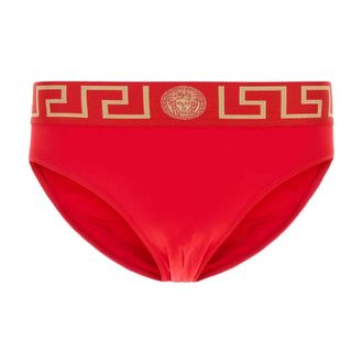 Versace Beachwear, male, Red, Size: 3XL Red Stretch Nylon Swim Brief