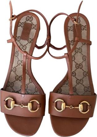 Gucci Tan Leather Horsebit Sandals Size 38