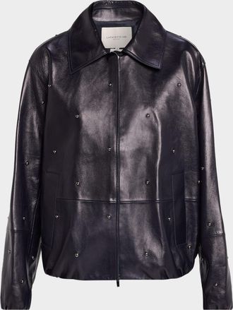 Lafayette 148 New York Dotted Lambskin Leather Bomber Jacket